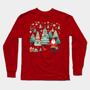 Copy of Christmas Cartoon Fun with Santa, Reindeer, and Trees Long Sleeve T-Shirt